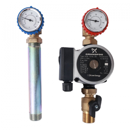 STOUT SDG-0001 Насосная группа с прямым контуром 3/4" с насосом Grundfos UPSO 15-65 130 в теплоизоляции